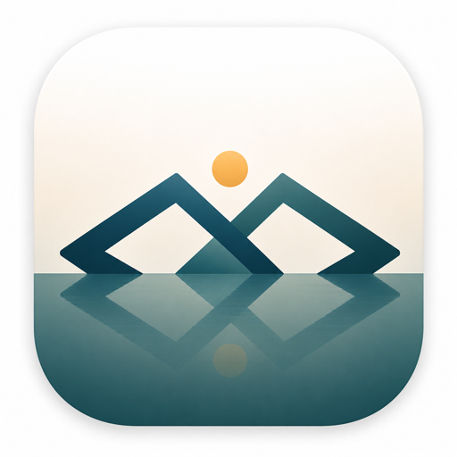 Ashokan icon — angle-bracket mountains reflected in water