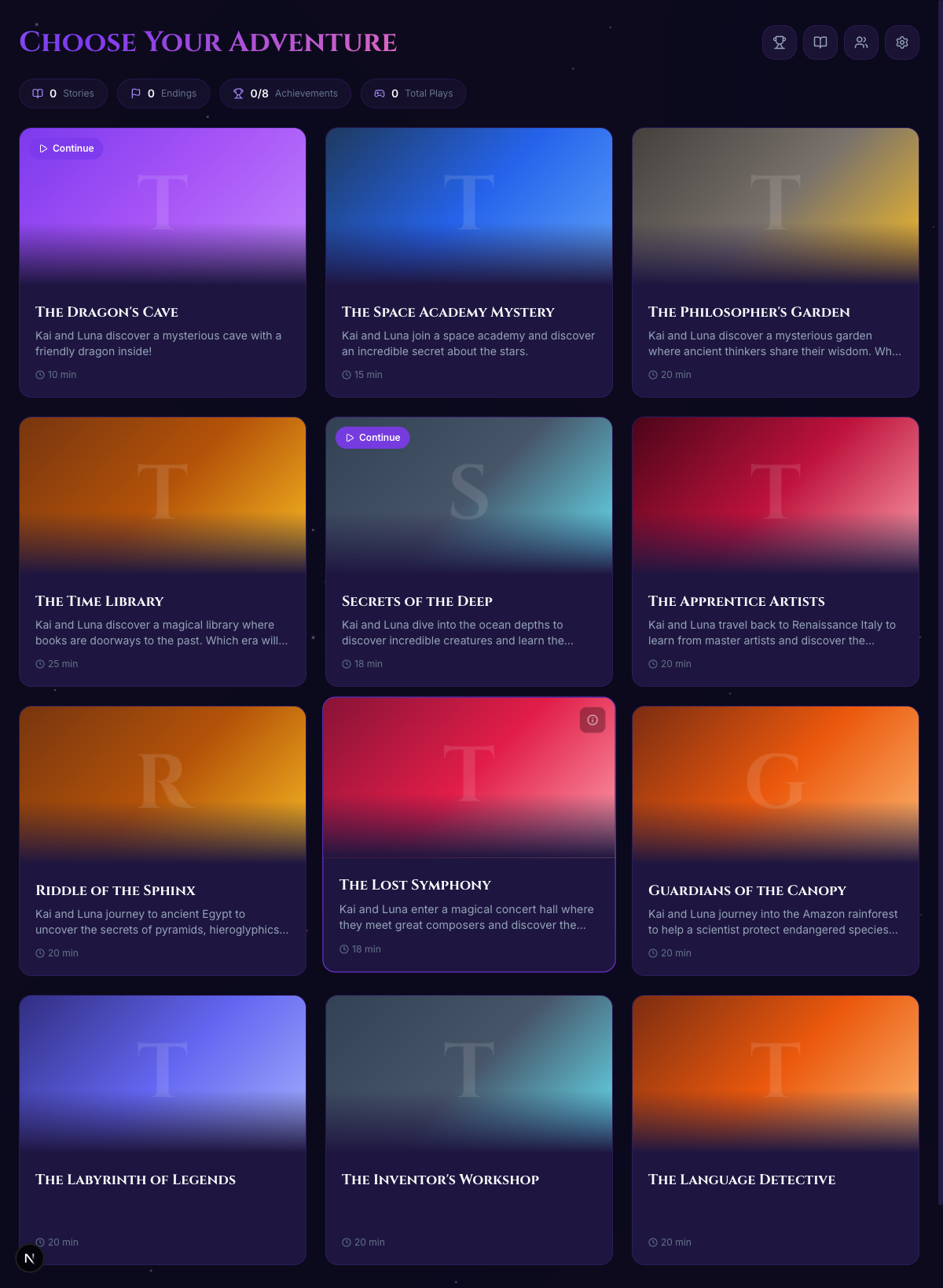 FableFork story library with 3D nebula background