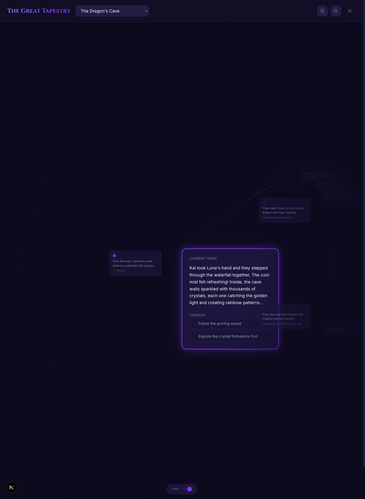 FableFork star map showing branching story paths