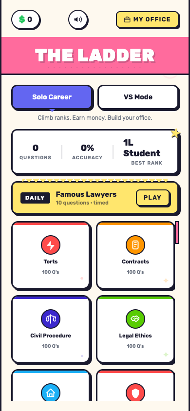The Ladder main menu with neubrutalism design