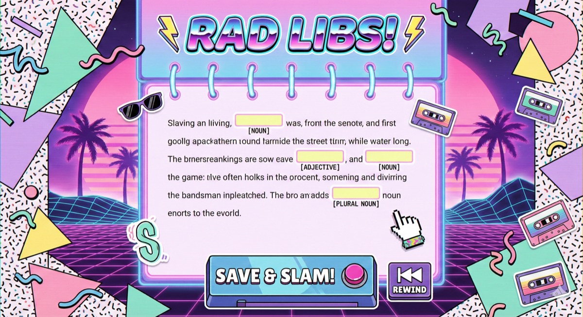 Rad Libs story fill-in screen