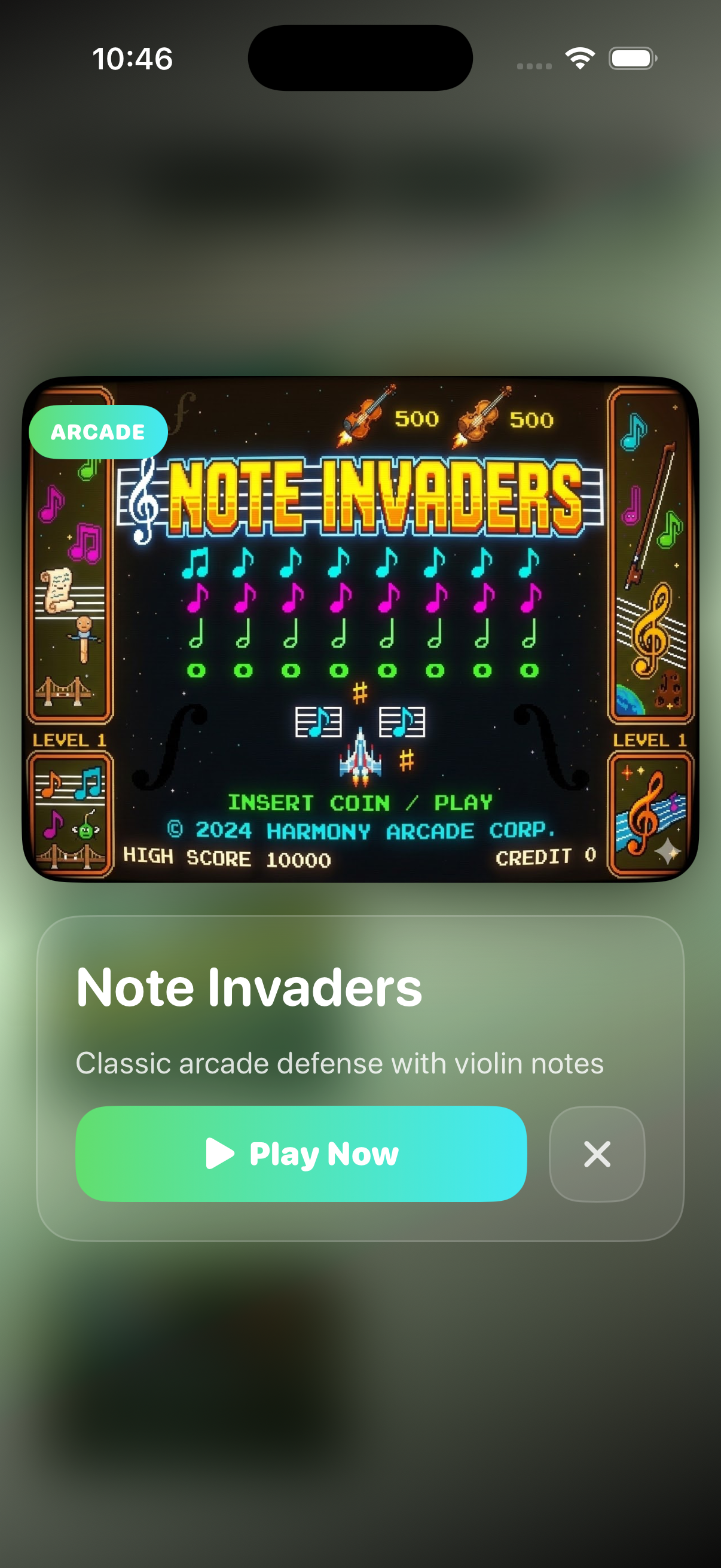 Note Invaders: retro arcade-style mini-game