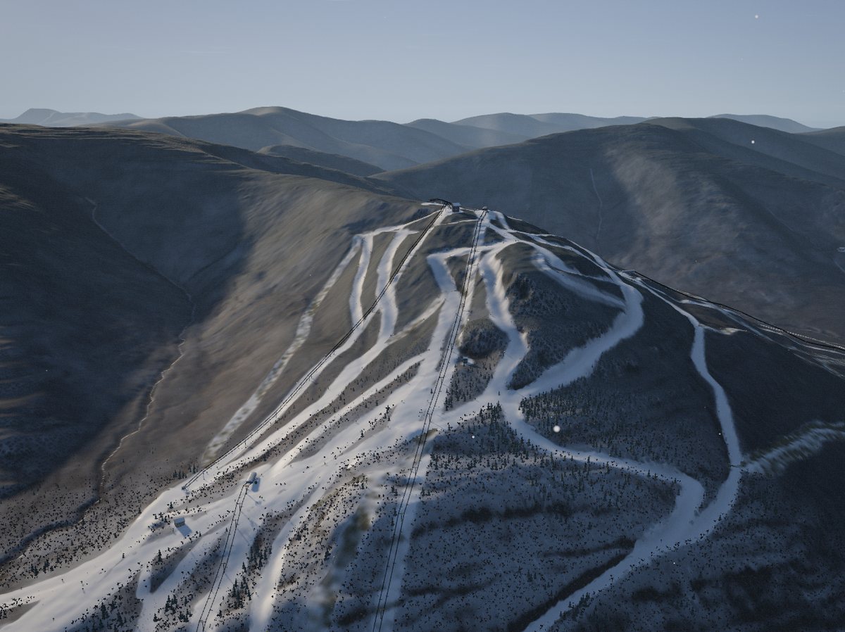 Hunter's main face in White Steel 2, with its trails and lifts running up to the summit
